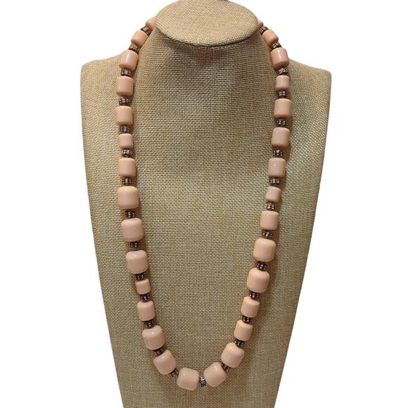J. Crew peach‎ Swarovski crystal long necklace new - Picture 1 of 7